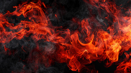 Smoke patterns mimicking the flow of molten lava, with fiery reds and oranges against a stark black canvas.