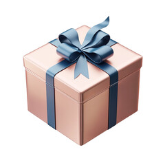 Pink gift box with elegant blue ribbon on a transparent background.