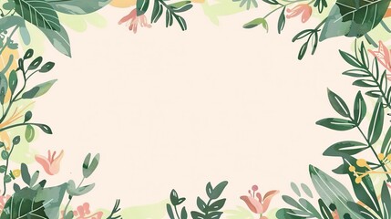 springtime flower blossom minimal doodle page print border design, with blank empty space for mock up message background