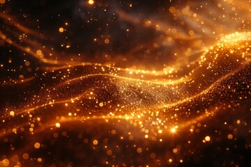 Naklejka premium A large number of sparkling light reflected holographic powders are lighting up among the darkness of the background.