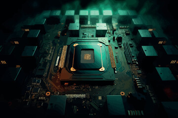 Fototapeta premium Electronic circuit board with processor, close up