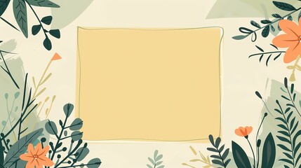 springtime flower blossom minimal cartoonish doodle page print border design, with blank empty space for mock up message background