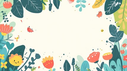 springtime flower blossom minimal doodle page print border design, with blank empty space for mock up message background