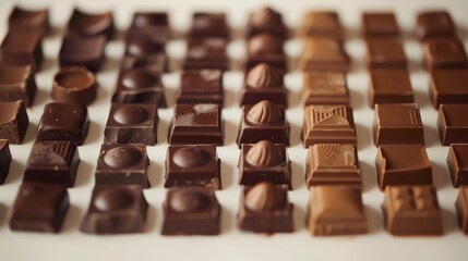 Assortment of chocolate bars on white background. Selective focus