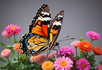 butterfly on flowers in minimal style