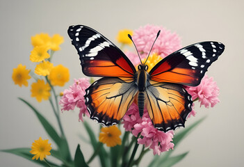 Obraz premium butterfly on flowers in minimal style