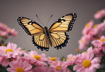 Fototapeta premium butterfly on flowers in minimal style