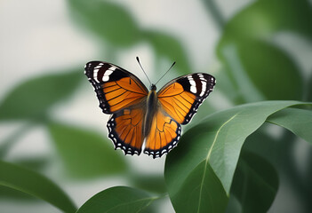 Naklejka premium butterfly on leaves in minimal style