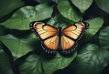 butterfly on leaves in minimal style