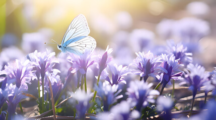 Butterfly with bokeh effect, Purple flowers with sunlight, Sunny lavender field,HD wallpaper