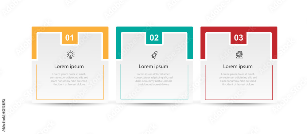 Fototapete Design template infographic vector element with 3 step process suitable for workflow, business information, and web graphic design 
