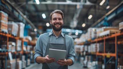Fototapeta premium A Smiling Warehouse Worker with Tablet
