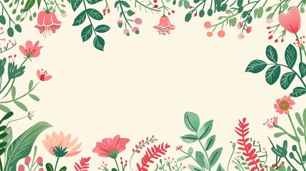  springtime flower blossom minimal doodle page print border design, with blank empty space for mock up message background
