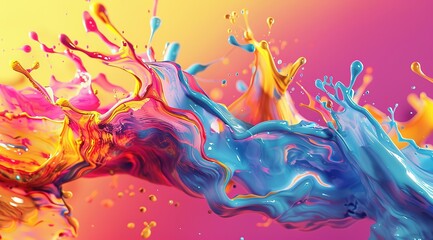 Colorful paint splash on dark background. Vibrant color combination. Abstract artwork expression. Liquid explosion in visual dynamism style