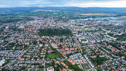  Aerial view of the old town arond the city Bad Kreuznach in Germany on a sunny day in Spring