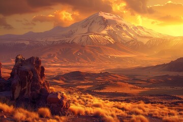 Fototapeta premium Sunrise view to Sigiriya rock - Lion Rock - from Pidurangala Rock in Sri Lanka. Beautiful simple AI generated image in 4K, unique.