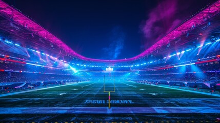 American Football Stadium Night Lights: A photo featuring the empty American football stadium
