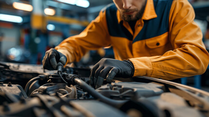 Auto mechanic fixes problems with car, replaces broken parts