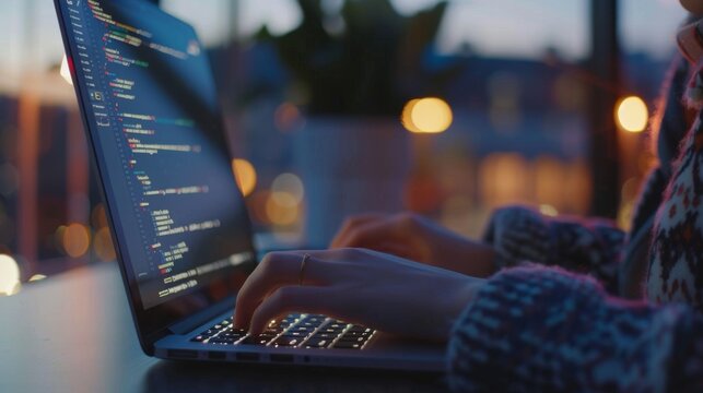 Programmer Working on Laptop at Night