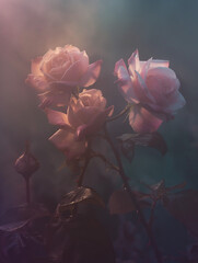 roses in the fog