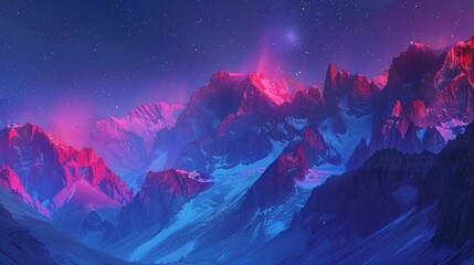 Mountains Panoramic Vista: A neon photo offering a panoramic vista of mountain scenery