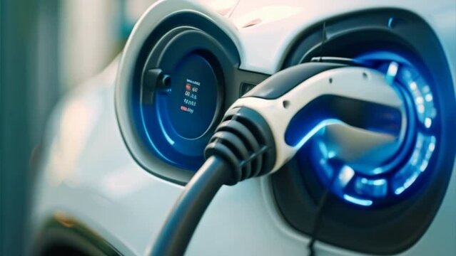 EV charging station for electric car with natural background,Modern fast electric vehicle chargers for charging car in park