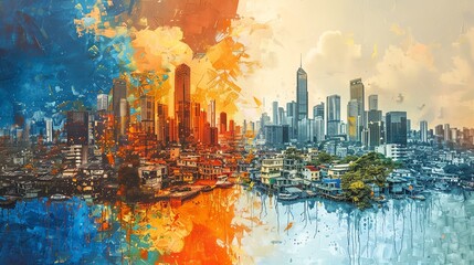 A painting of a city