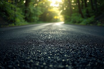 Fototapeta premium Laying fresh asphalt, road work, road with fresh asphalt
