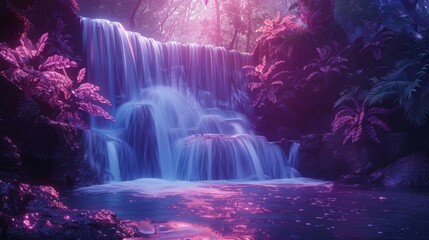 Waterfalls Serenity: Neon photos of waterfalls in serene and tranquil settings