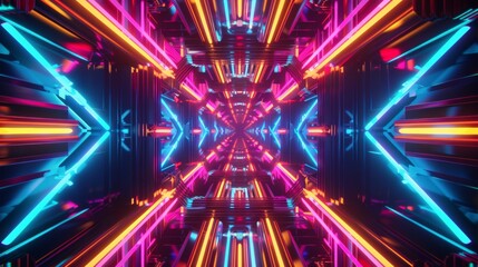 Obraz premium Abstract glowing blue and pink geometric shape on a dark background