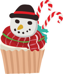 Christmas cute cupcake illustration on transparent background.
