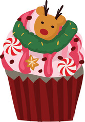Christmas cute cupcake illustration on transparent background.

