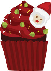 Christmas cute cupcake illustration on transparent background.
