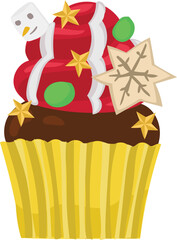 Cupcake christmas illustration on transparent background.
