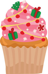 Christmas cupcake illustration on transparent background.

