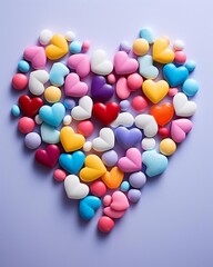 Vivid illustration of colorful pills arranged in a heart shape on a bright, contrasting background