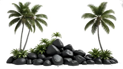 Large tropics palm trees shapes cutout white backgrounds 3d rendering