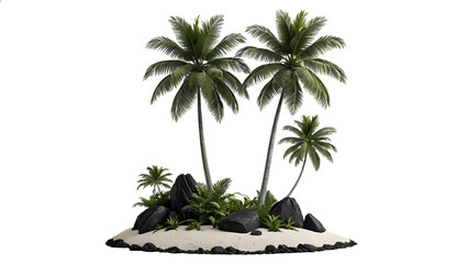 Large tropics palm trees shapes cutout white backgrounds 3d rendering