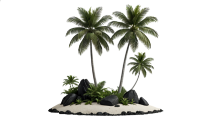 Large tropics palm trees shapes cutout white backgrounds 3d rendering
