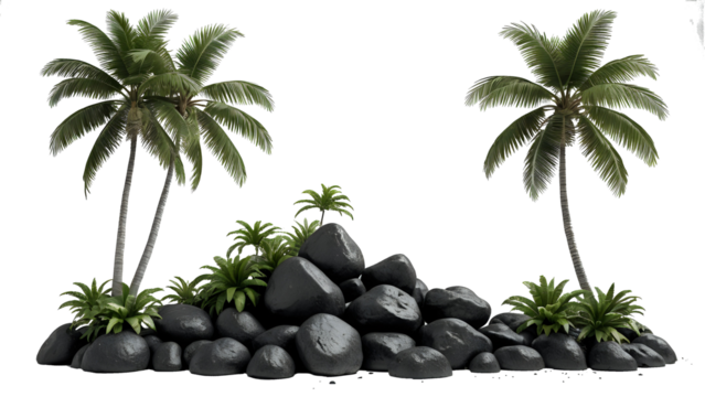Large tropics palm trees shapes cutout white backgrounds 3d rendering
