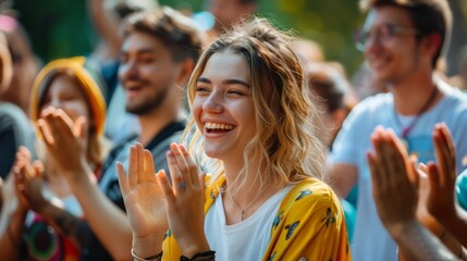 Obraz premium Joyful Woman Clapping at Event
