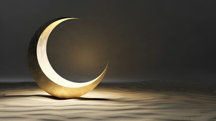 Obraz na płótnie Canvas 3D crescent moon on sand dunes background. Copy space for text