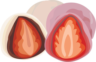 Obraz premium Strawberry daifuku illustration on transparent background. 