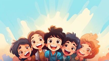 A vibrant group of children joyfully standing side by side in unity