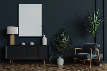 3D rendering of a modern interior design with a mockup on the background. Generate AI image