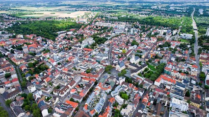 Aerial view of the old town of Frankenthal in Germany on a sunny day in spring	