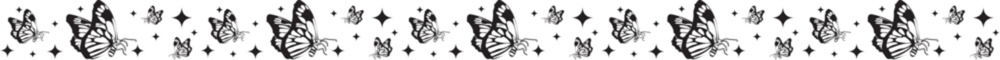 Hand drawn butterfly line border on transparent background.
