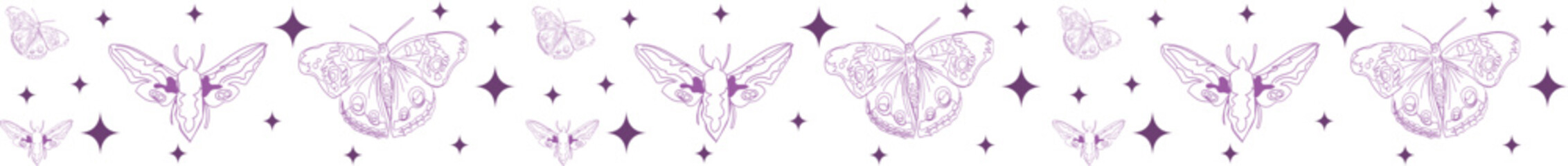 Butterfly with star doodle line border on transparent background.
