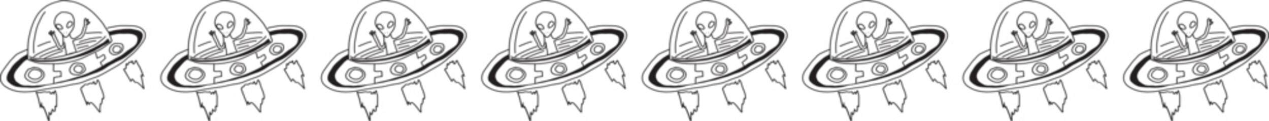 UFO doodle line border on transparent background.
