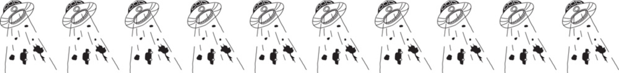 UFO doodle line border on transparent background.  © OneyWhyStudio